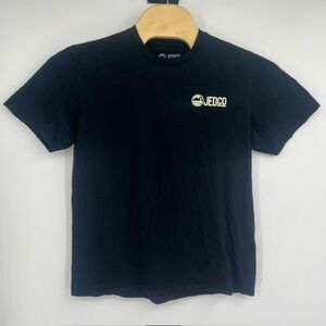 Jedco Mens Black Graphic T-Shirt LG Journey Explore Discover Dog Camping Sunset